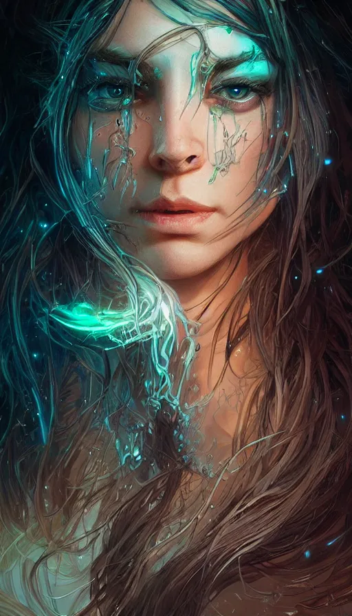 Image similar to string character, furious gorgeous woman, lord of the rings, cyberpunk, neon, fibonacci, sweat drops, insane, intricate, highly detailed, digital painting, artstation, concept art, smooth, sharp focus, illustration, Unreal Engine 5, 8K, art by artgerm and greg rutkowski and alphonse mucha