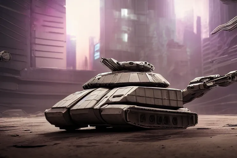 Image similar to cyberpunk alien concept inspired tank, futuristic look, highly detailed body, very powerful, photorealistic camera shot, bright studio setting, studio lighting, crisp quality and light reflections, unreal engine 5 quality render