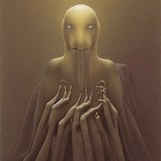 Image similar to a monster that is the personification of guilt painted by zdzisław beksinski