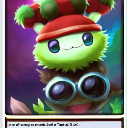 Prompt: teemo, a pokemon card of teemo, pokemon card scan