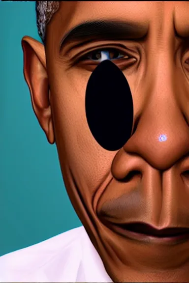 Image similar to a very close up fish eye lens photo of Obama up to his nose