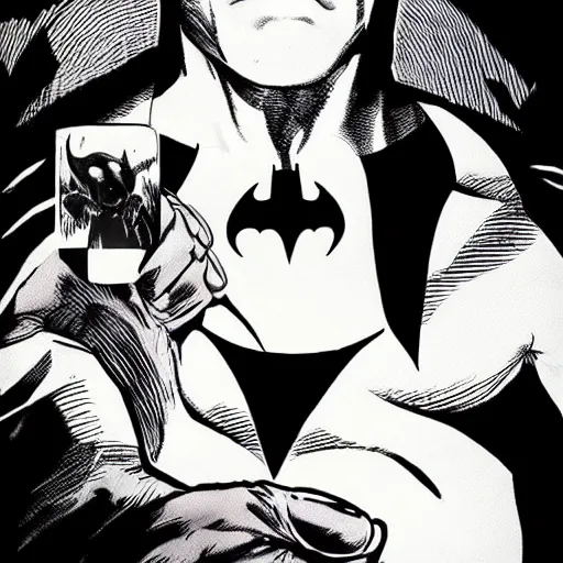 Prompt: Batman holding a hamster in his hand, moonlight, comic book style