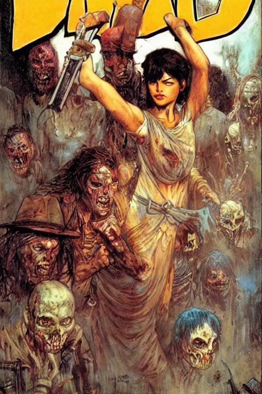 Image similar to walking dead comic cover. art by gaston bussiere.