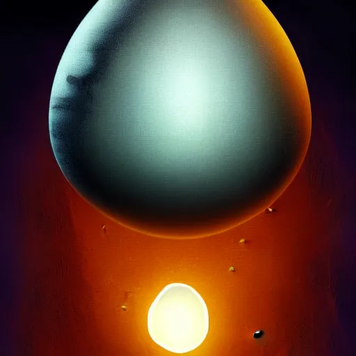 Prompt: an egg bigger than a planet cracks open and the gooey earth slowly drips out. digital art, dramatic lighting, comedy, science fiction, concept art, epic fantasy, surreal. style of fifth element ( film )