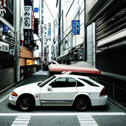 Prompt: a beautiful pixelart of a car parked in a street of Tokyo, upside shot