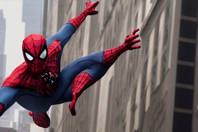 Image similar to a Film still of spiderman robbing the bank in the new Avengers movie, 4k