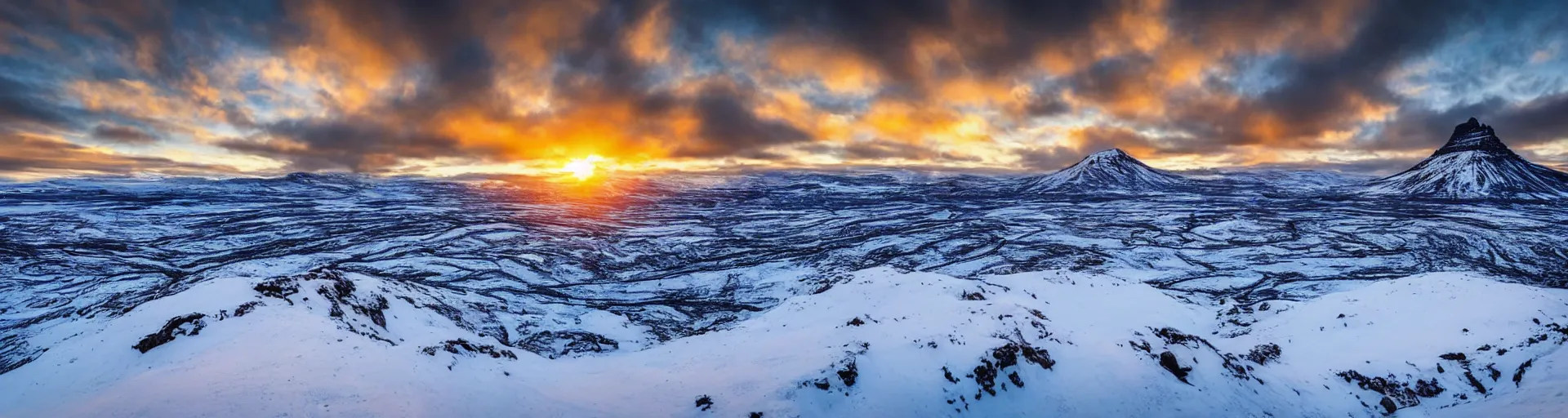 Prompt: beautiful snowy mountain landscape of iceland with a majestic sunrise and, art, high detail, high definition, photorealistic, hdr,