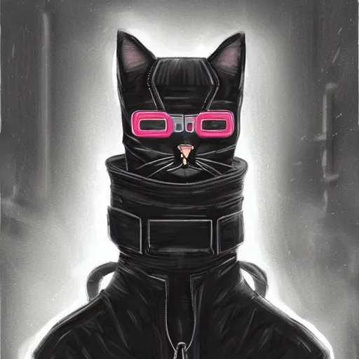 Image similar to cat wearing cyberpunk suit sketck