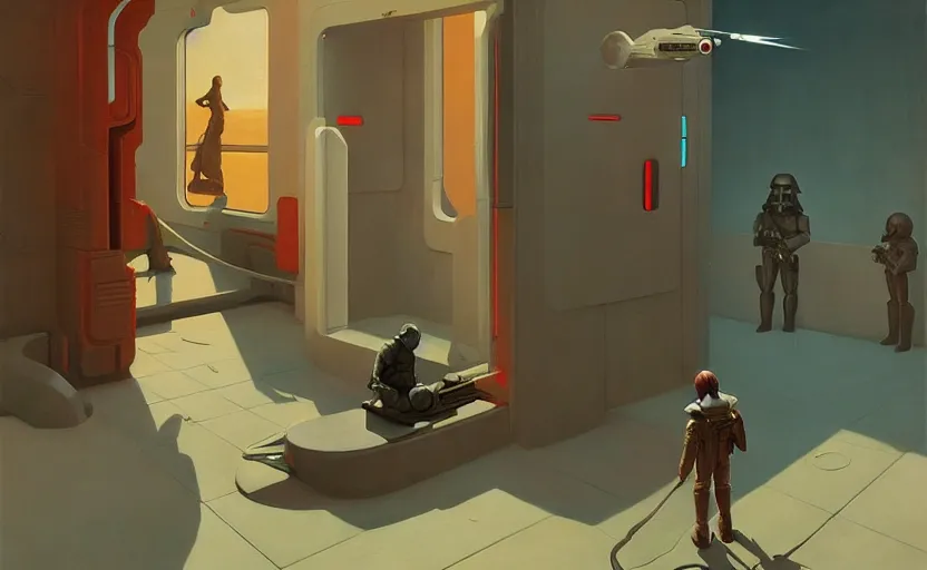 Image similar to Star wars, very coherent, painted by Edward Hopper, Wayne Barlowe, painted by James Gilleard, airbrush, art by JamesJean