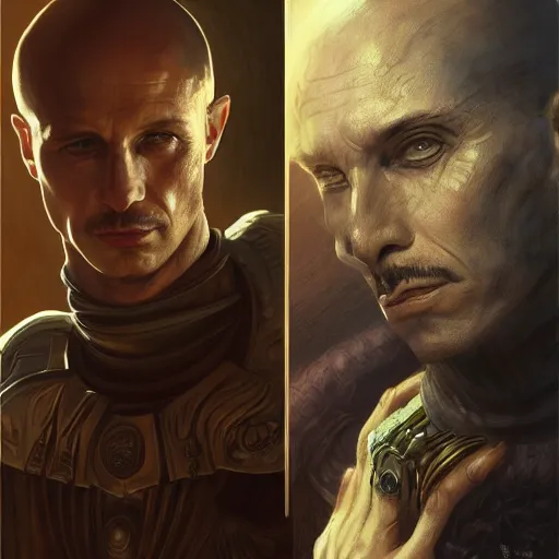 Image similar to naftali bennett as duke leto, dune, portrait, intricate, elegant, highly detailed, digital painting, artstation, concept art, wallpaper, smooth, sharp focus, illustration, art by h. r. giger and artgerm and greg rutkowski and alphonse mucha