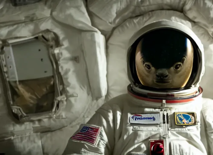 Prompt: film still of anthropomorphic anthropomorphic lama as astronaut in interstellar, 4 k