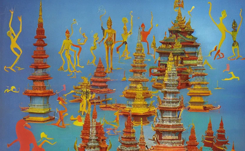 Prompt: ! dream photograph of sri lankan thai temple complex designed by yves tanguy, mark rothko, man ray, salvador dali, max ernst