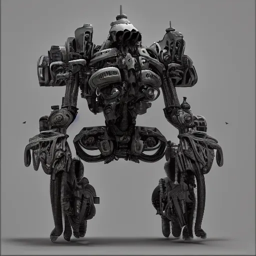 Image similar to mech by giger, unreal engine, 3D, vray, 4k