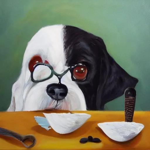 Image similar to painting of a dog eating ice cream