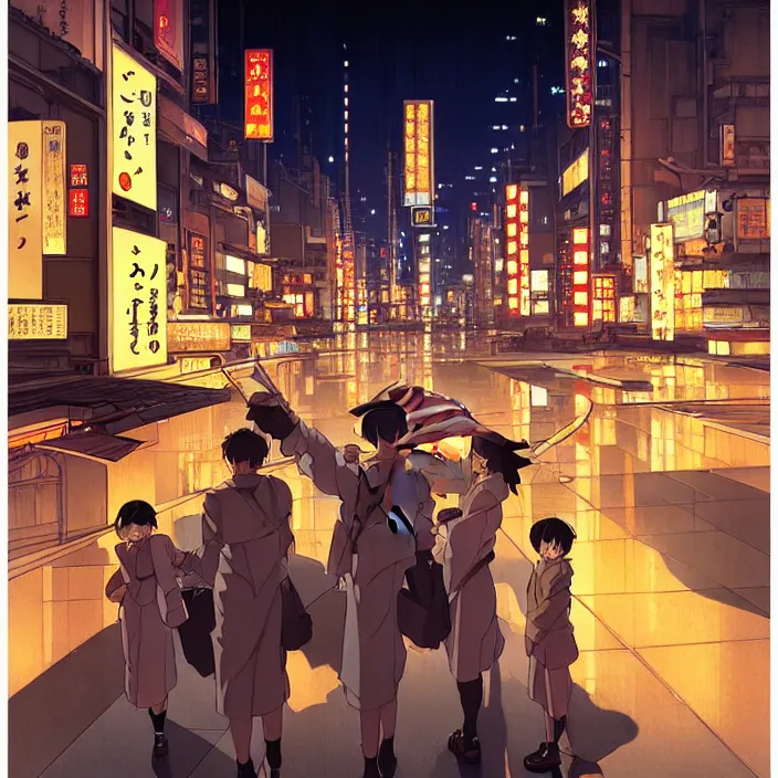 Image similar to empty tokyo at night, spring, in the style of studio ghibli, j. c. leyendecker, greg rutkowski, artem