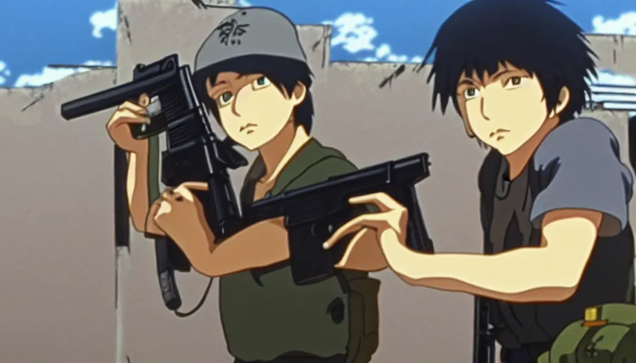 8 k screencap of a guy with a gun on a favela anime, | Stable Diffusion ...