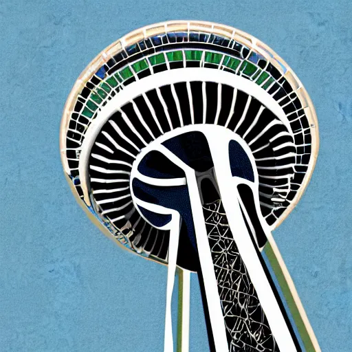 Prompt: kraken wrapping its tentacles around the space needle, digital art