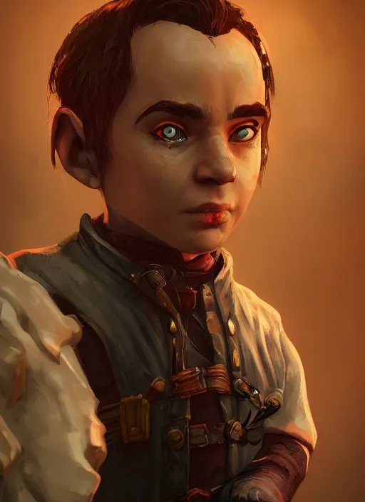 Image similar to A fantasy comic book style portrait painting of a halfling thief, unreal 5, DAZ, hyperrealistic, octane render, cosplay, RPG portrait, dynamic lighting