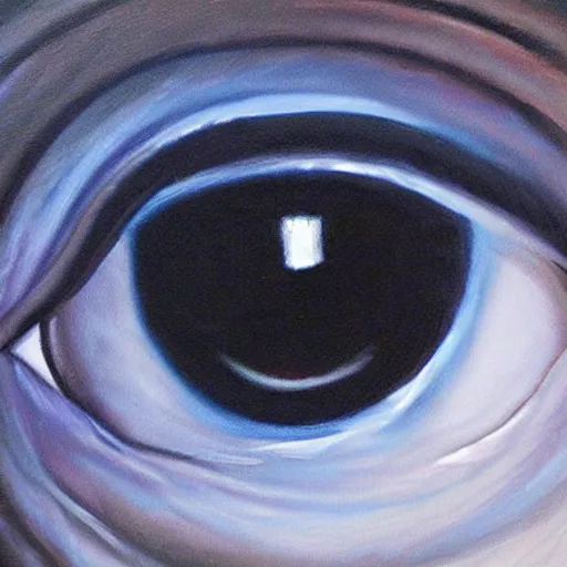 Prompt: A portrait of a humanoid eye monster, dark, blue light, black gradient background, oil painting