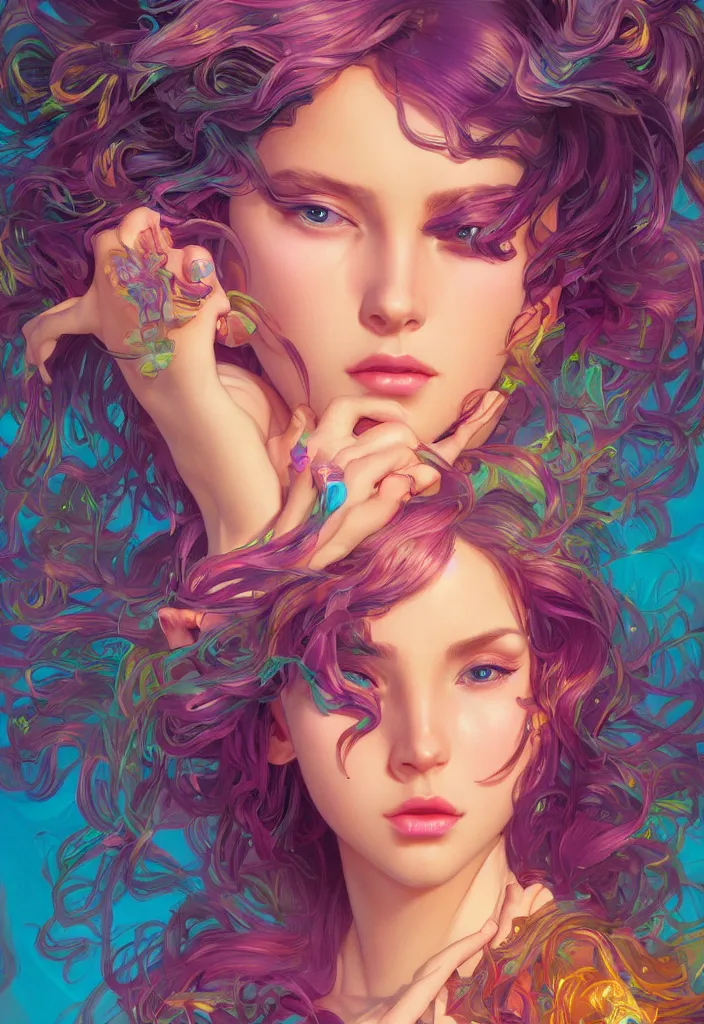 Prompt: beautiful, young woman, detailed gorgeous face, vaporwave aesthetic, synthwave, colorful, psychedelic, artstation, concept art, smooth, extremely sharp detail, finely tuned detail, ultra high definition, 8 k, unreal engine 5, ultra sharp focus, illustration, art by artgerm, greg rutkowski and alphonse mucha