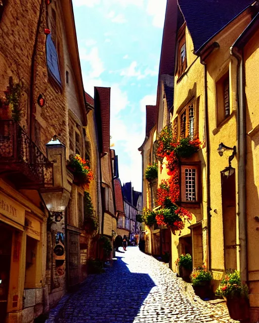 Prompt: old streets in the city of beaune, artstation