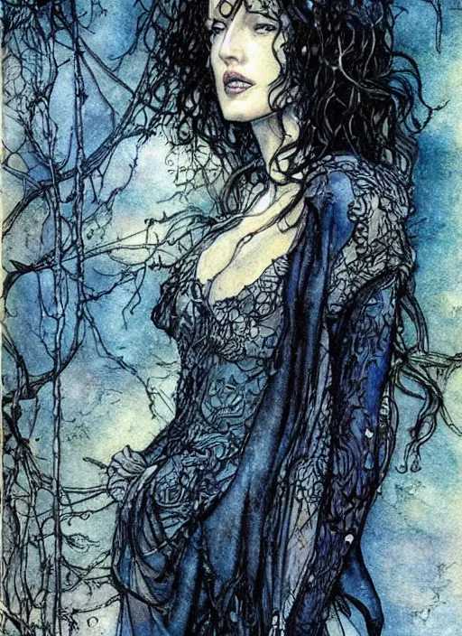Image similar to realistic detailed painting of young jennifer beals by david mack, yoshitaka amano and rebecca guay and arthur rackham, Neo-Gothic, gothic, rich deep colors