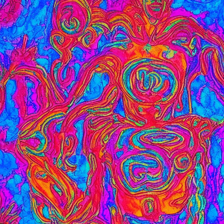 Prompt: human smiling meditating supreme peace immense knowledge infinite color dmt art red pink blue purple red black euphoria