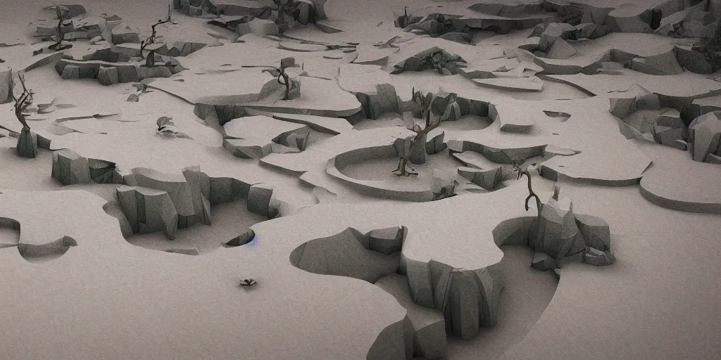 Image similar to 3d painted landscape with a small brutalism monument in the center by james jean, redshift, octane