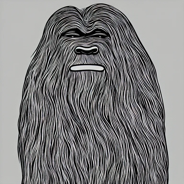 Image similar to portrait of bigfoot, simple monochromatic illustration