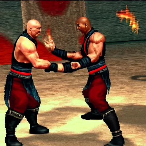 Image similar to alexander lukashenko fighting versus liu kang in mortal kombat 2 game