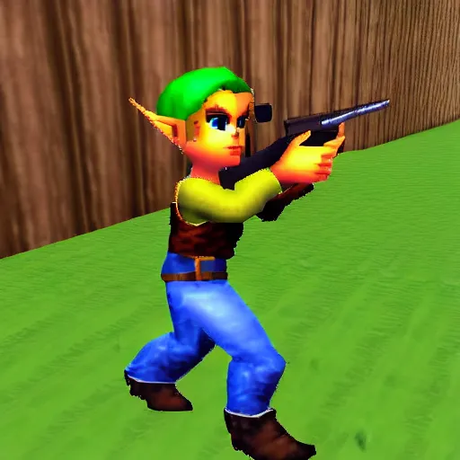 Prompt: link with a gun, ps 1 graphics