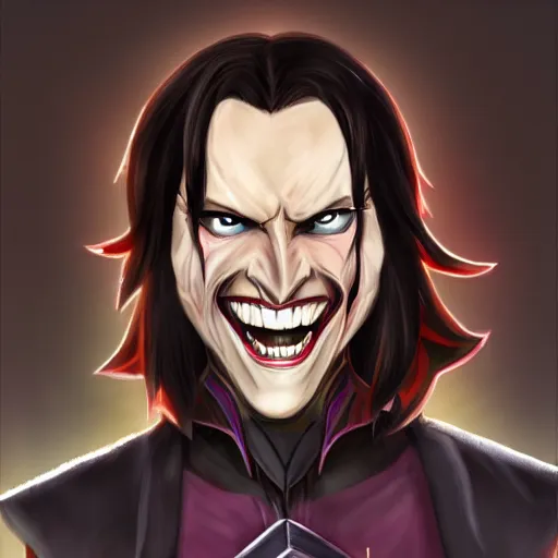 Image similar to Evil Matt Mercer, diabolical laugh, digital painting, 8k