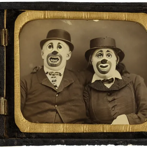 Image similar to tintype photo of two clowns drinking