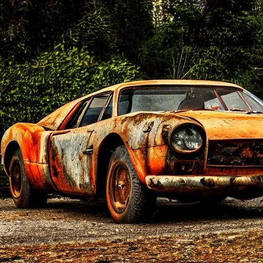 Image similar to old ((rusty)) lamborghini, 4k photo