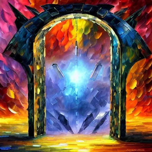 Image similar to absurd multi - dimensional portal gate cybernetic inspired by dragon skin by leonid afremov and katsuhiro