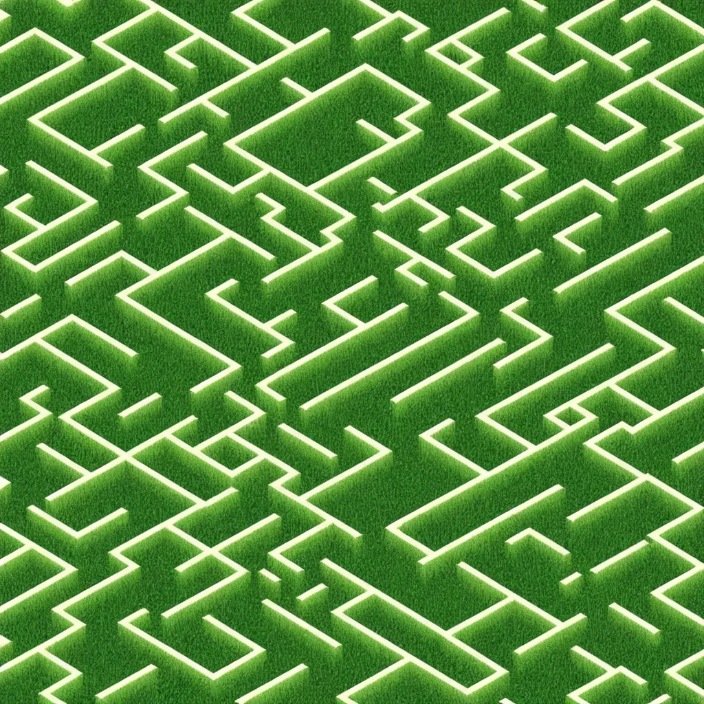 Image similar to wimmelbilder maze made of lawn, isometric, very sharp