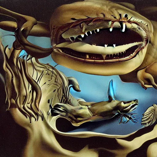 Image similar to sharks in the persistence of memory of salvador dali