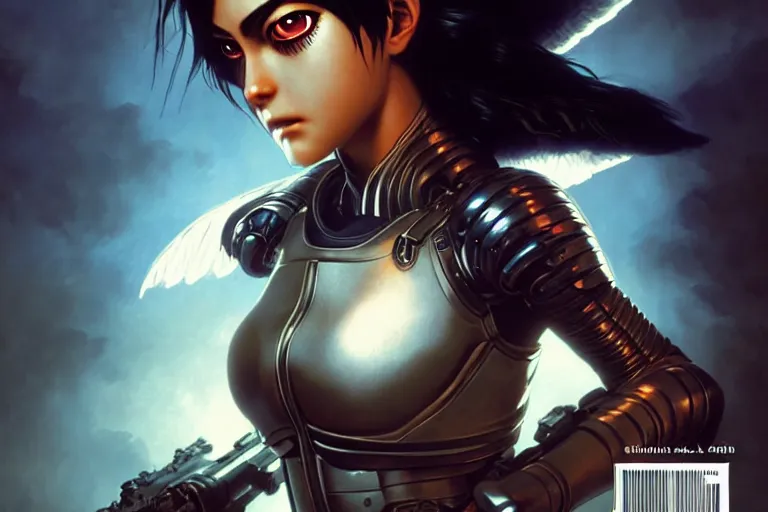 Prompt: grainy film photograph of battle angel in real life, dynamic lighting, passionate, magazine cover, cinematic, highly detailed, sharp focus, art by artgerm and greg rutkowski