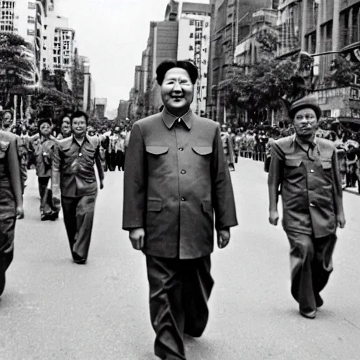 Prompt: mao zedong in a pride parade, photography, street, lgbt,