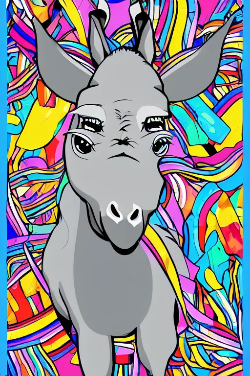 Image similar to Portrait of a chad donkey, anime, sticker, colorful, illustration, highly detailed, simple, smooth and clean vector curves, no jagged lines, vector art, smooth