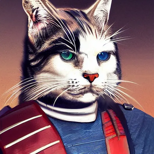 Image similar to Renovatio portrait cat samurai cyberpunk, high detail, high modernization, ultra mega super hyper realistic