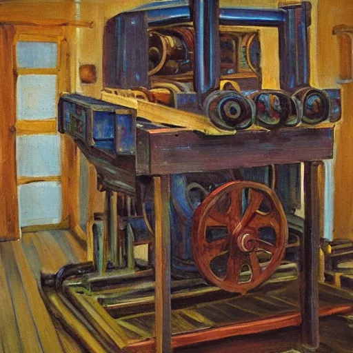 Prompt: an impressionistic painting of a wooden machine that is unrecognizable and hard to understand