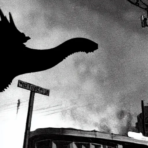 Image similar to noir movie scene, closeup shot, godzilla at a bar