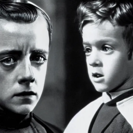 Image similar to film still of young alec guiness and young sebastian shaw as jedis in new star wars movie, dramatic lighting, highley detailled face, kodak film, wide angle shot, photorealistic