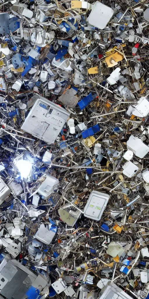 Image similar to robots have been put into recycling and destroying space debris.