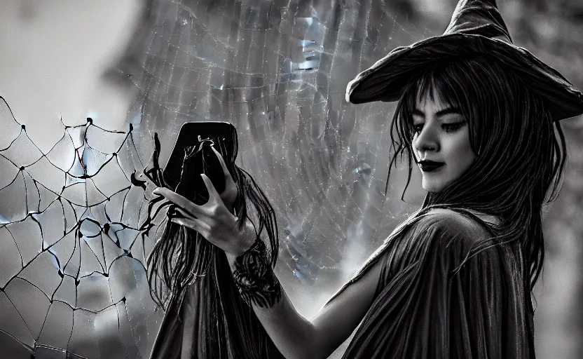 Image similar to a spider witch taking a selfie photo, detailed. artstation. 2 5 mm f / 1. 7 asph lens. ultra realistic