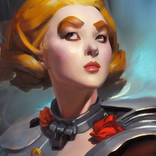 Image similar to greg manchess portrait painting of partially armored alice from alice in wonderland as overwatch character, medium shot, asymmetrical, profile picture, organic painting, sunny day, matte painting, bold shapes, hard edges, street art, trending on artstation, by huang guangjian, gil elvgren, ruan jia, randy vargas, greg rutkowski