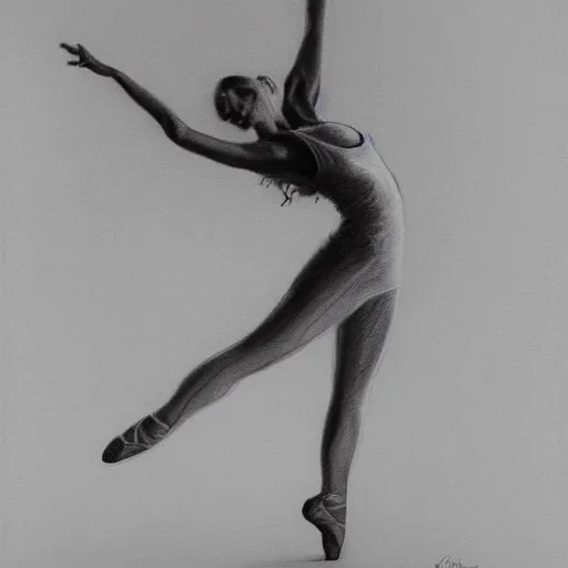 Prompt: gorgeous graceful graphite gesture drawing of a ballerina dancing through time and space, highly detailed, smooth, focus