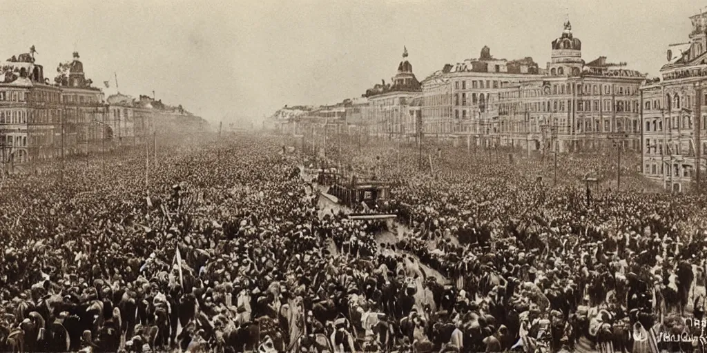 Image similar to Tzar parade in 1914 in summer, Saint Petersburg, morning, trending on Artstation