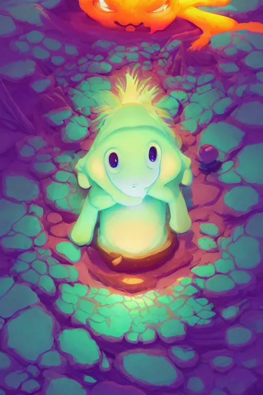 Image similar to smurf ghost creature animal sushi cristal very big eye roots cactus elemental flush of force nature micro world fluo fishscale, behance hd by jesper ejsing, by rhads, makoto shinkai and lois van baarle, ilya kuvshinov, rossdraws radiating a glowing aura global illumination ray tracing hdr